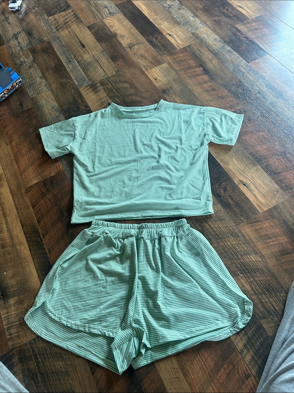 Striped Two-Piece Lounge Set in Mint Green